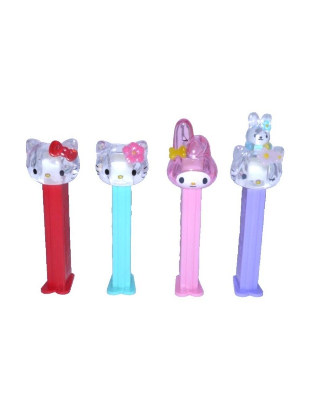Pez set of four Hello Kitty clear head empty candy dispensers with feet Hungary